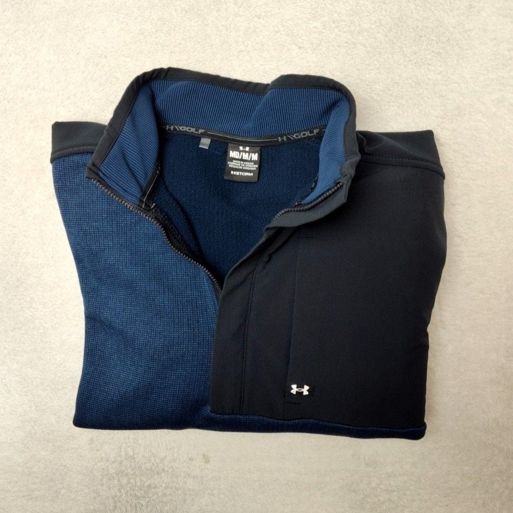 Under Armour Sweatshirt Mens M Blue Golf 1/4 Zip Pullover Storm Fleece 1373415